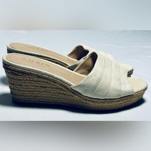 Lauren Ralph Lauren Karlia Wedge Espadrille Sandals Beige Women's 10B Very Good